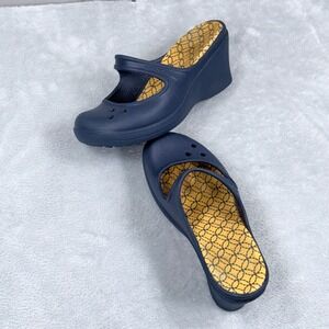 Crocs Frances Mary Jane Wedge Heel Womens 7 Blue Clog Comfort Slip-On Mule